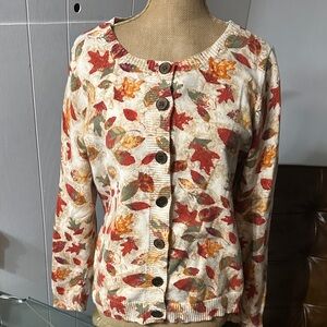 Christopher & Banks Leaf Pattern Cardigan - Red, Orange, Green